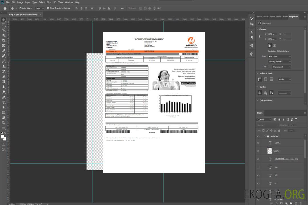 Facture commerciale du service public d'électricité de Meralco Philippines, SCR template Facture commerciale du service public d'électricité de Meralco Philippines, SCR template